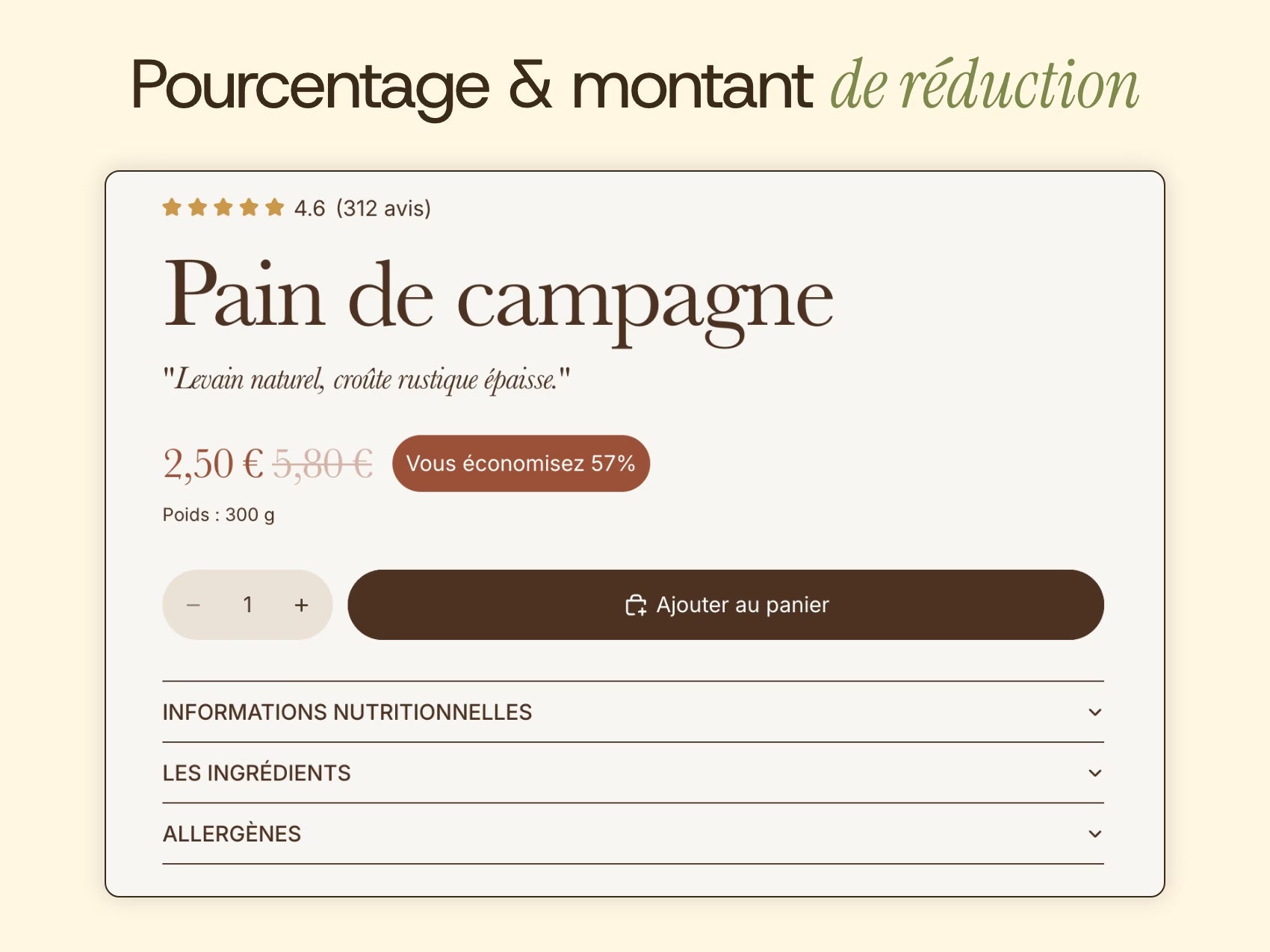 Affichage des réductions produit (Pourcentage / Montant)