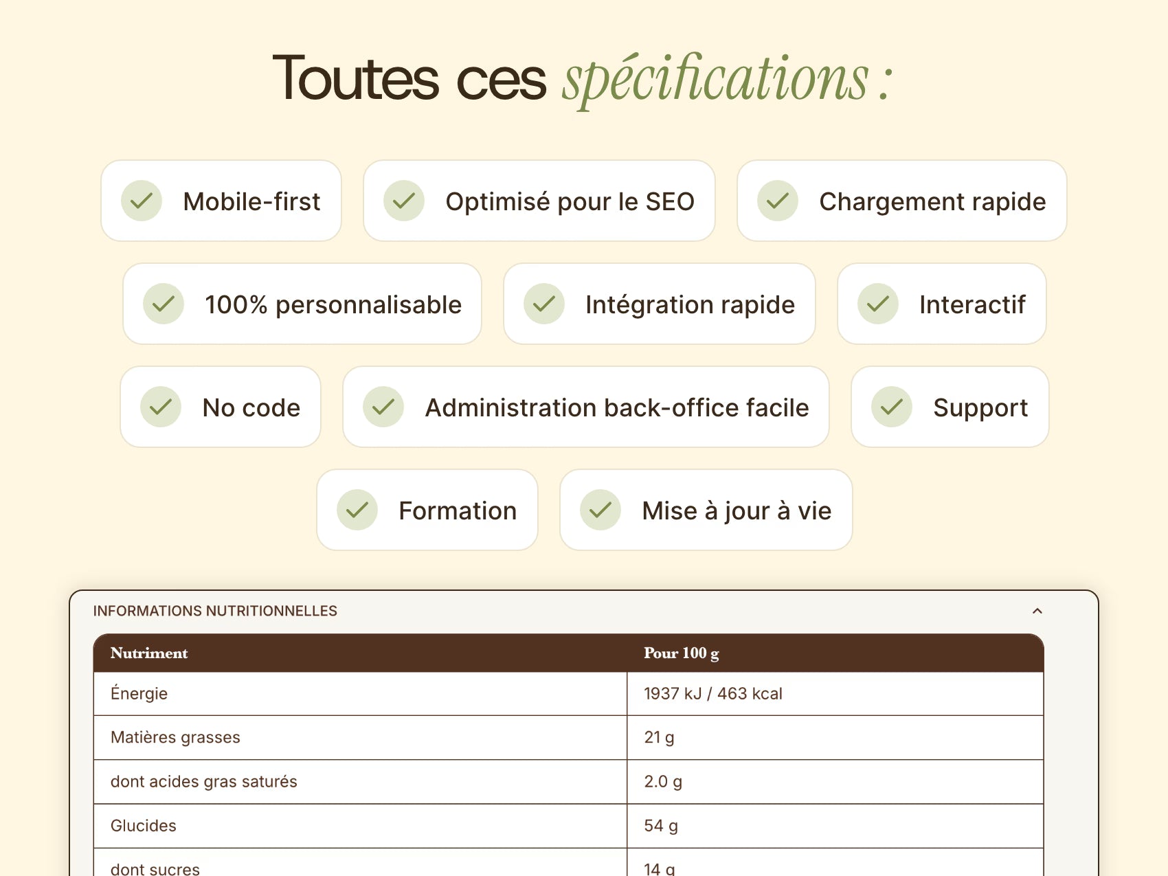 Tableau de caractéristiques produit dynamiques