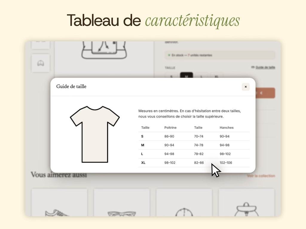 Tableau de caractéristiques produit dynamiques